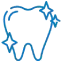 Blue line drawing of a tooth with inflammation marks indicating gum disease or dental issues.