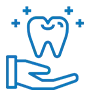 Hand holding tooth with sparkles, representing dental care and oral health treatment.